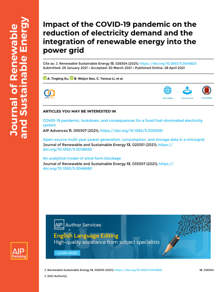 Impact of The COVID-19 Pandemic On The Reduction of Electricity Demand ...