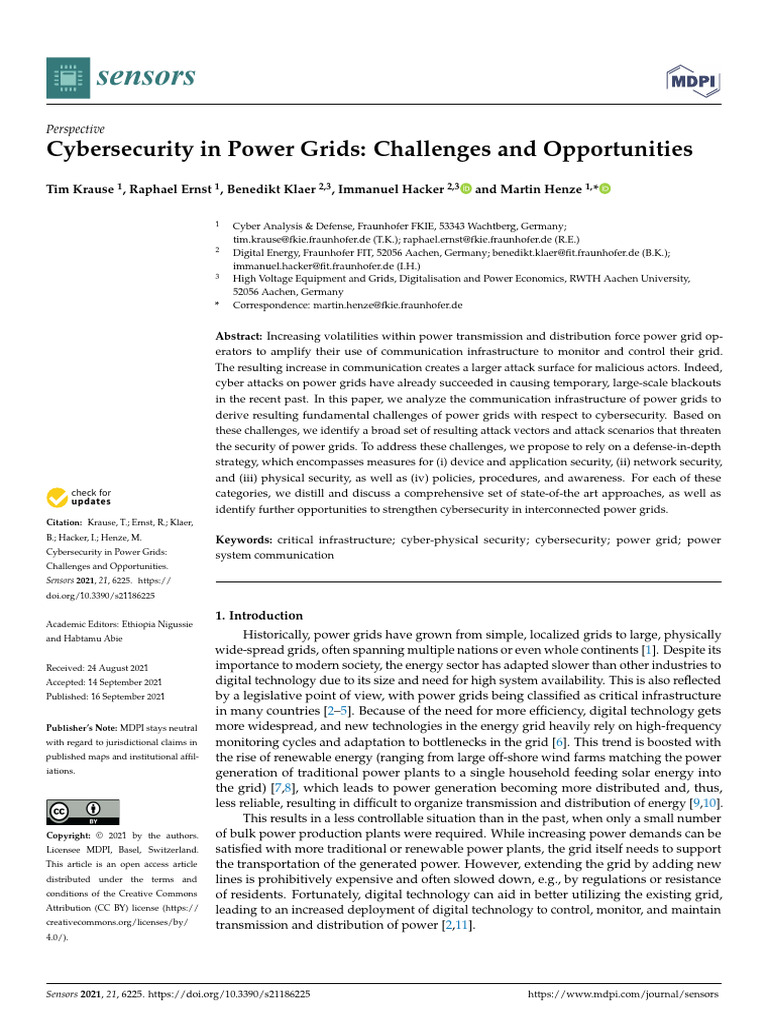 Cybersecurity in Power Grids Challenges and Opportunities | PDF ...