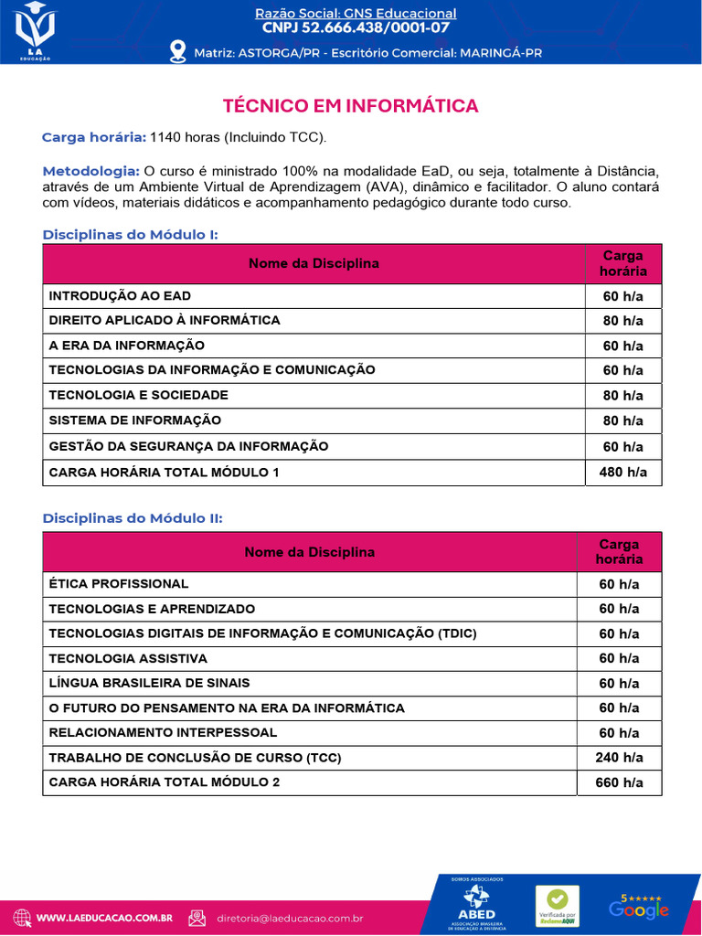 Curso Técnico em Informática EaD | PDF | Educação à distância | Pedagogia