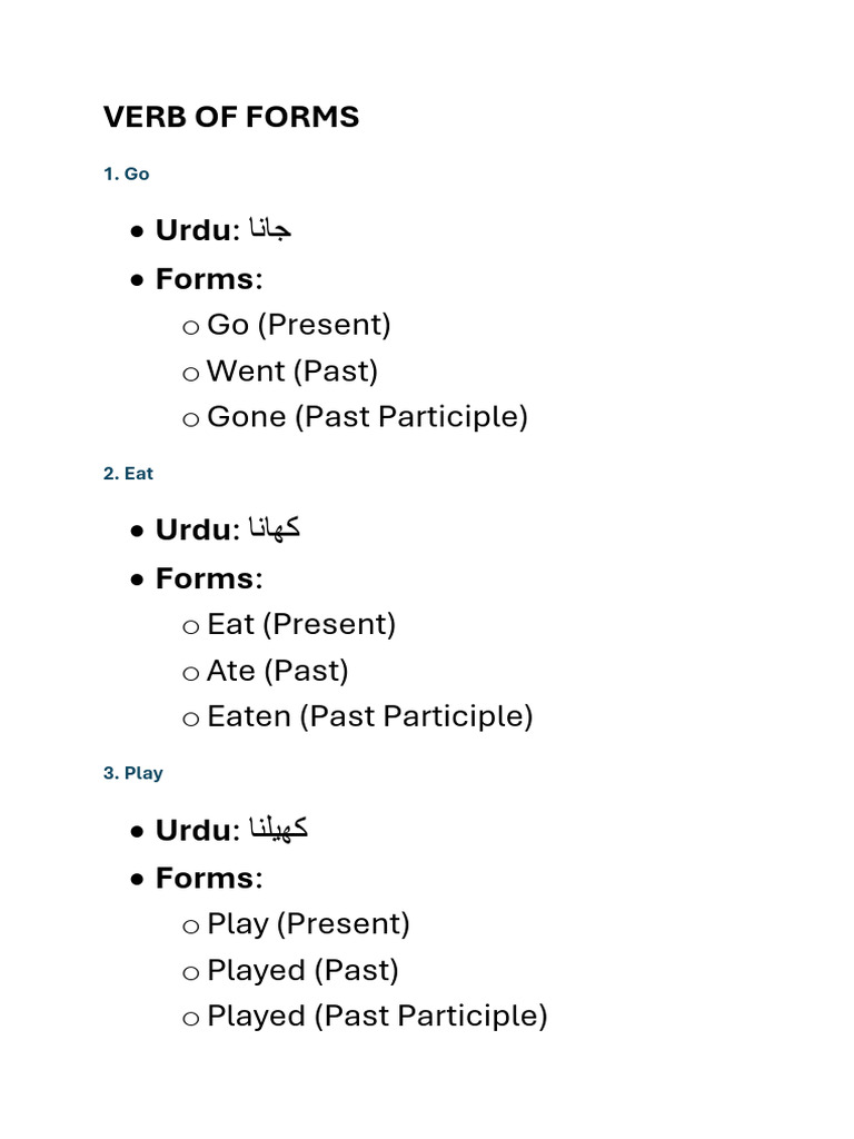 English Verbs And Their Forms Pdf Verb