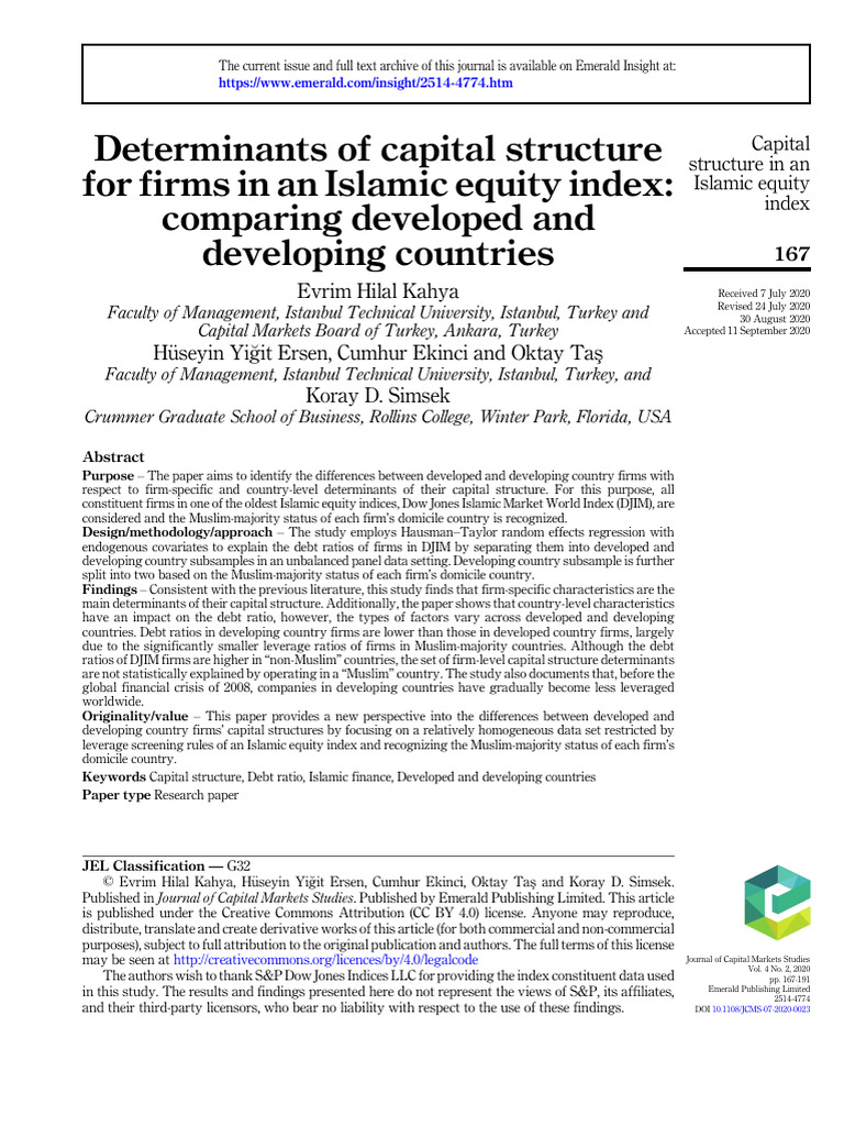 Determinants of Capital Structure for Firms in an Islamic Equity Index ...