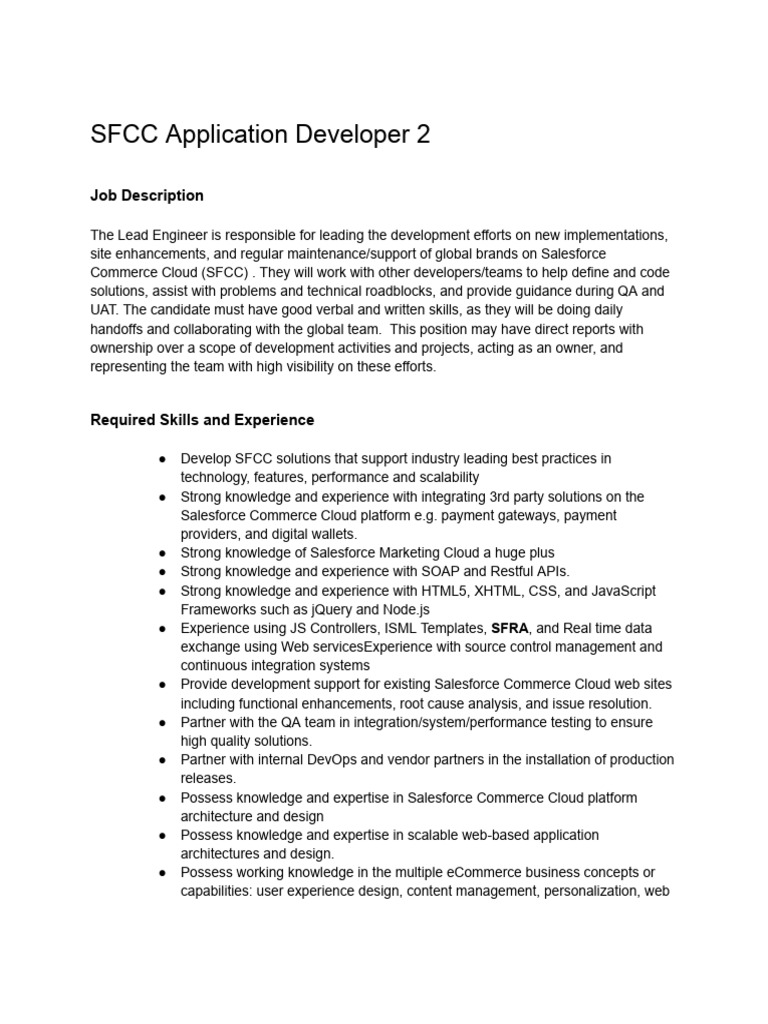 SFCC Application Developer 2 - JD | PDF | Cloud Computing | Software ...
