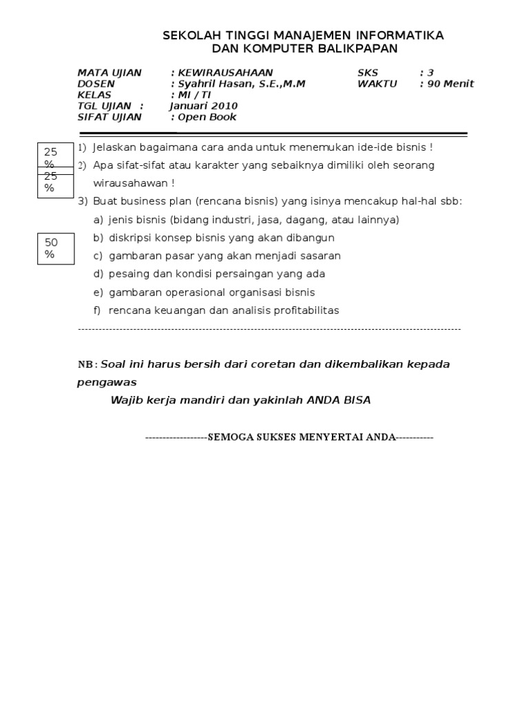 Soal Uas Kewirausahaan
