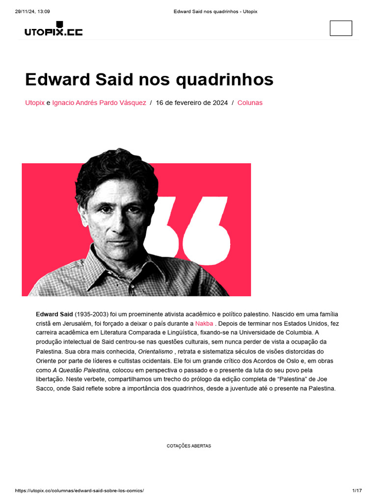 Edward Said e a Importância dos Quadrinhos | PDF | Estado da Palestina ...