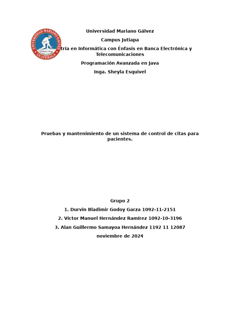 Pruebas y mantenimientos enfocados a sistema de control de citas pdf