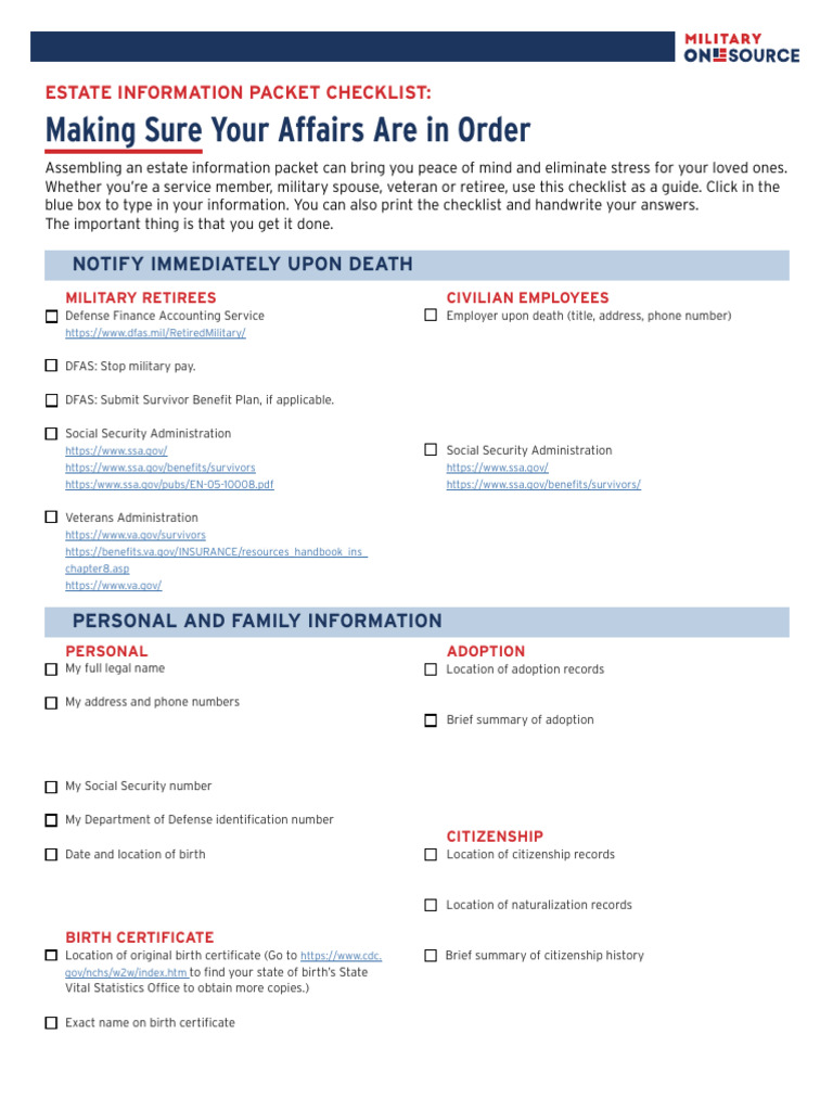 Estate Information Packet Checklist | PDF | Insurance | Loans