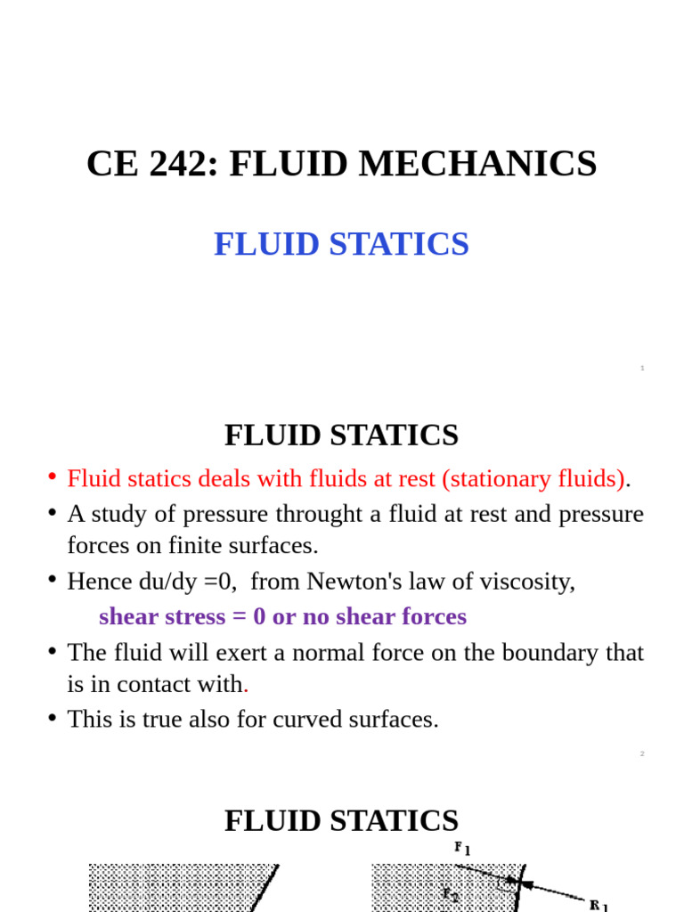 Fluid Statics - Chaper 2 | PDF | Pressure Measurement | Pressure