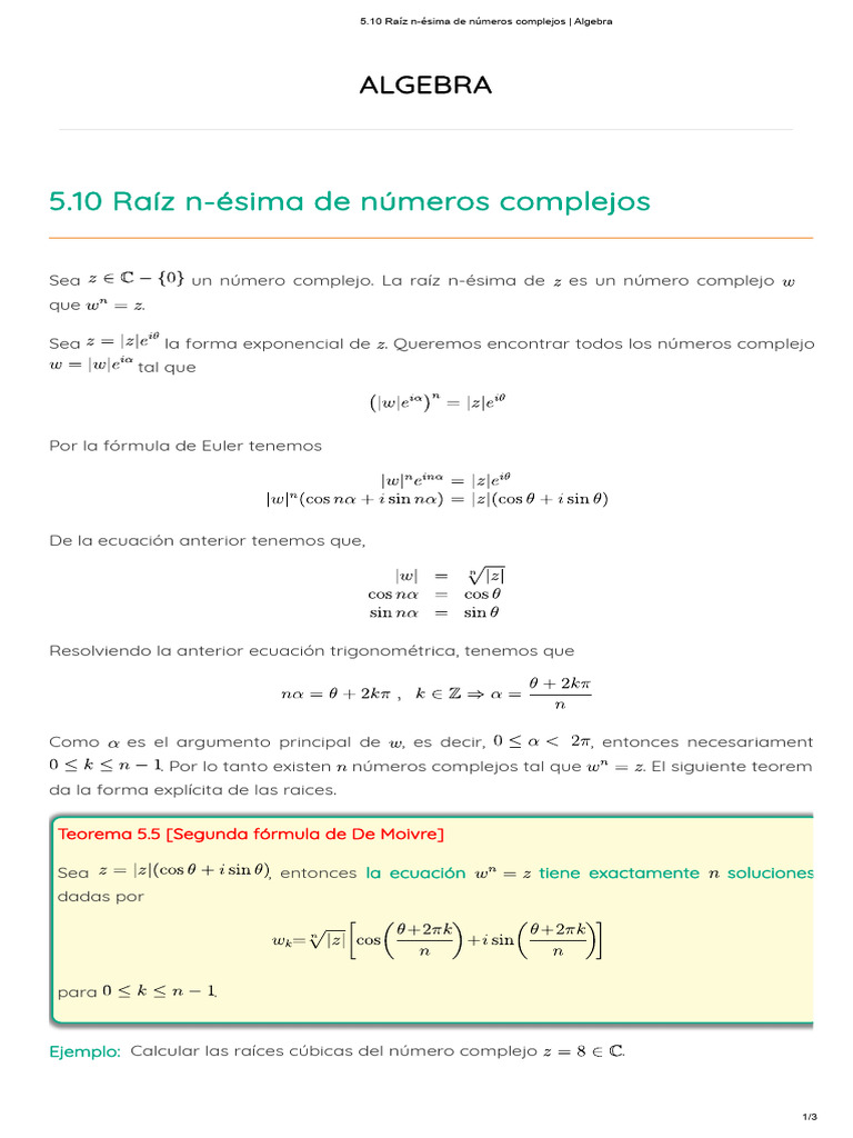 Raíz n-ésima en Números Complejos | PDF | Número complejo | Ecuaciones