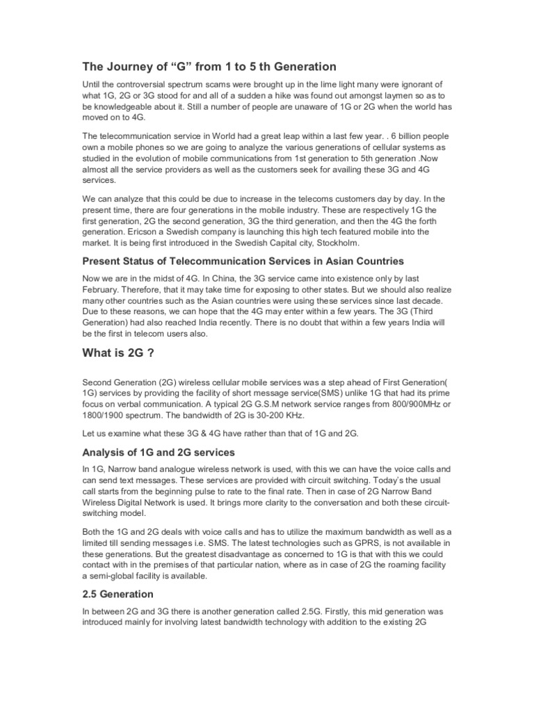 Generations of Mobile Networks 1G-5G | PDF | 4 G | 3 G