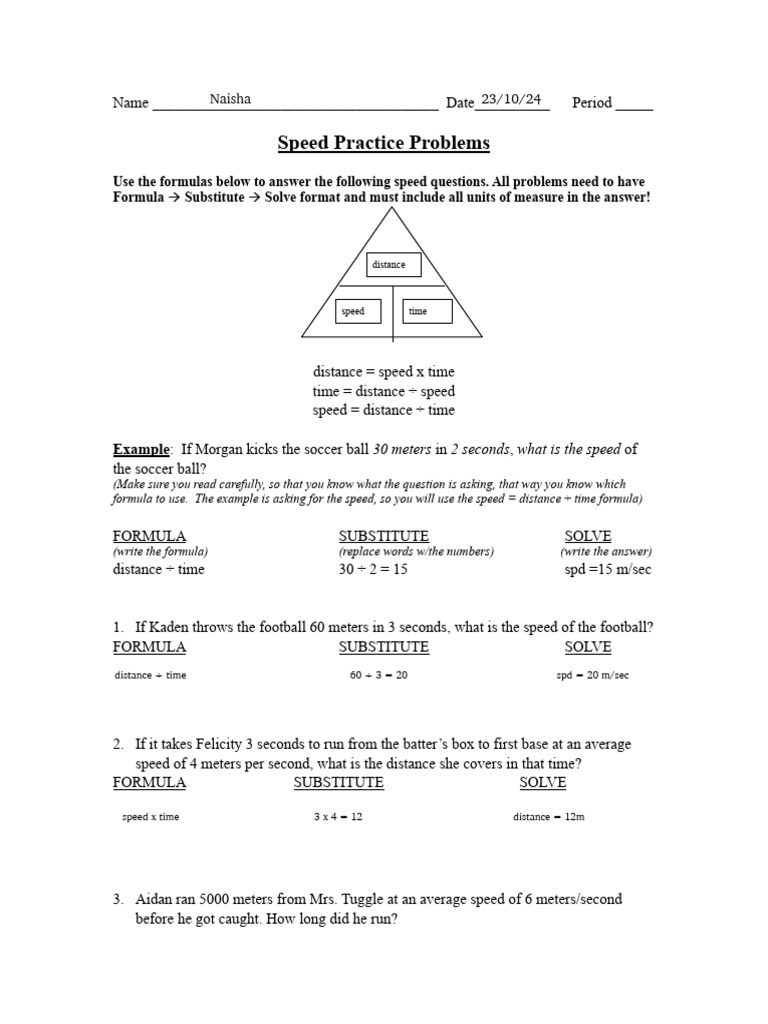 Naisha Mathew - Speed Practice Problems | PDF | Metrology