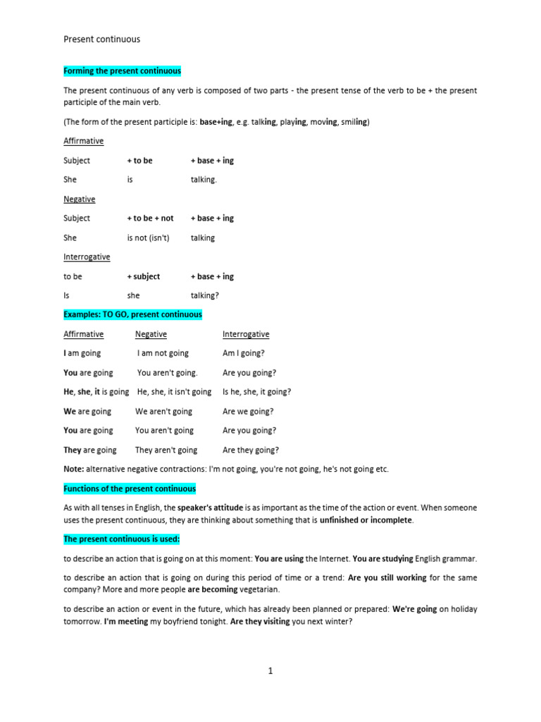 Understanding Present Continuous Tense | PDF | English Grammar ...