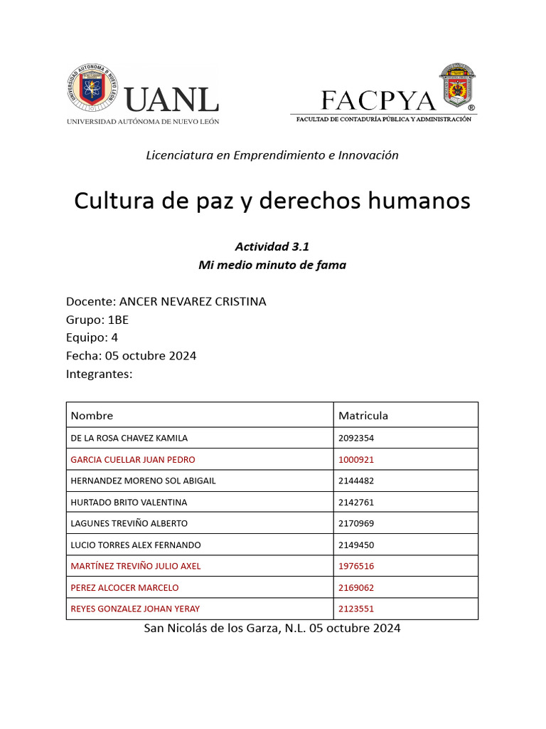 Actividad 3.1 de Cultura de La Paz | PDF | Sociedad | Justicia