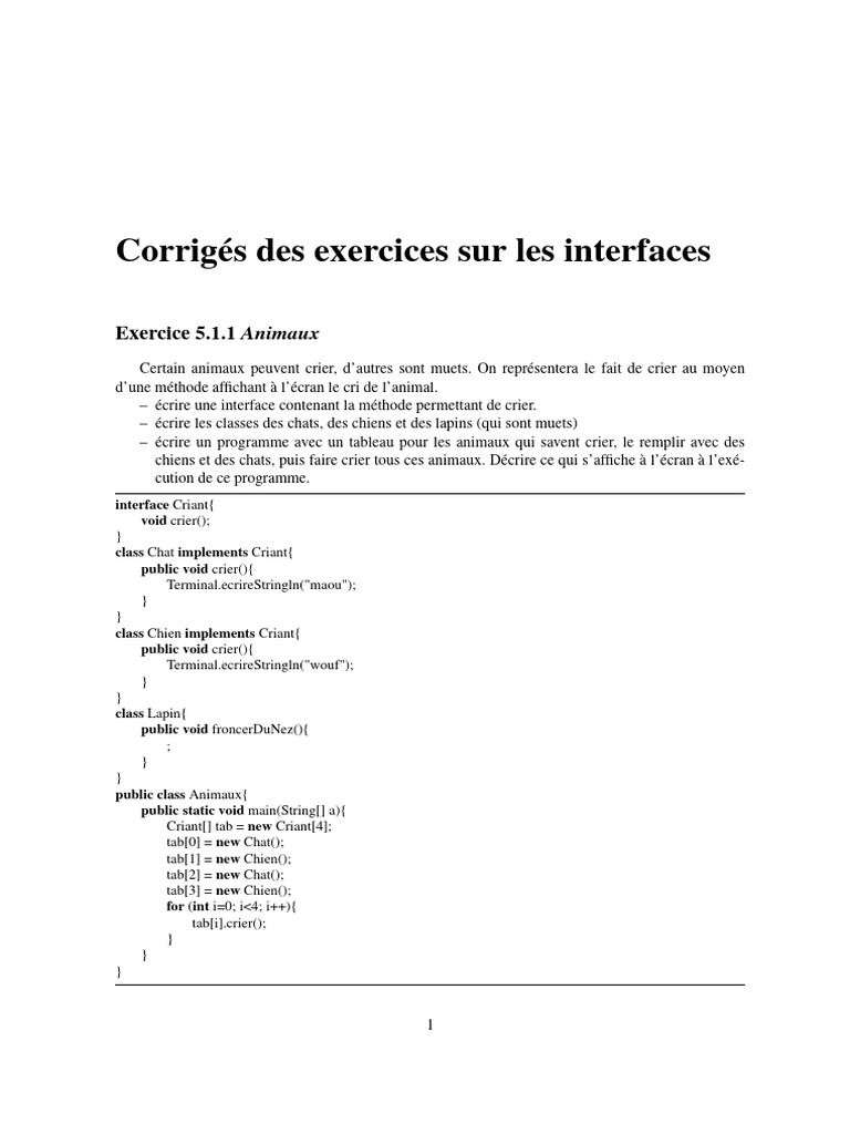 Exercices sur Interfaces en Java | PDF | Programmation informatique ...