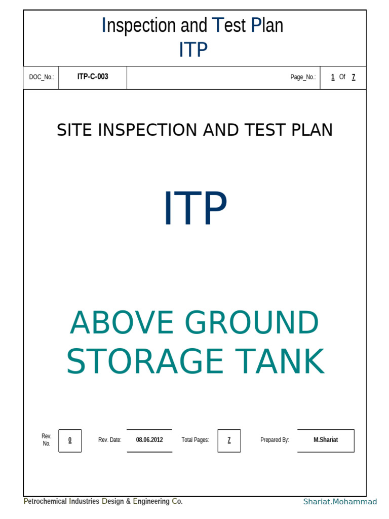 Above Ground Storage Tank ITP Guide | PDF | Welding | Construction