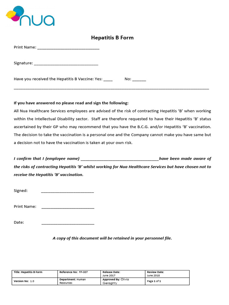 Hepatitis B Form | PDF