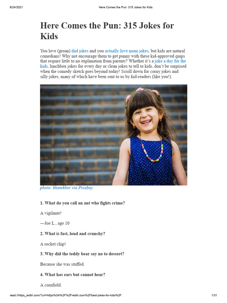 Here Comes The Pun 315 Jokes For Kids Author Tinybeans | PDF