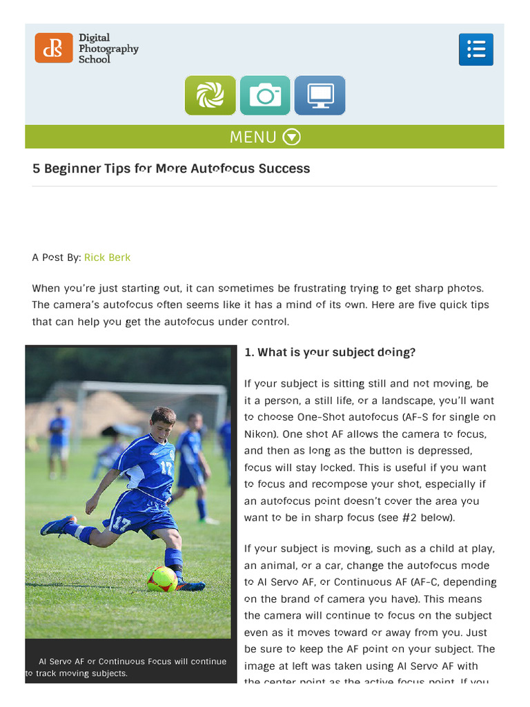 5 Tips for Autofocus Success in Photography | PDF | Autofocus | Digital ...