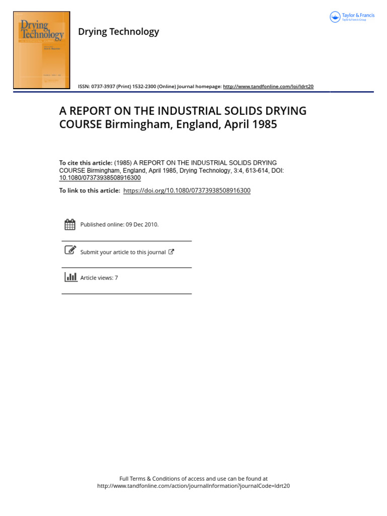 Industrial Solids Drying Course Report | PDF
