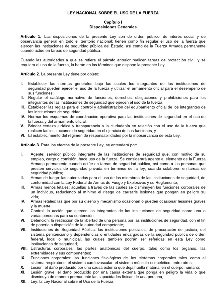Ley sobre el Uso de la Fuerza en Seguridad | PDF | Policía | Institución