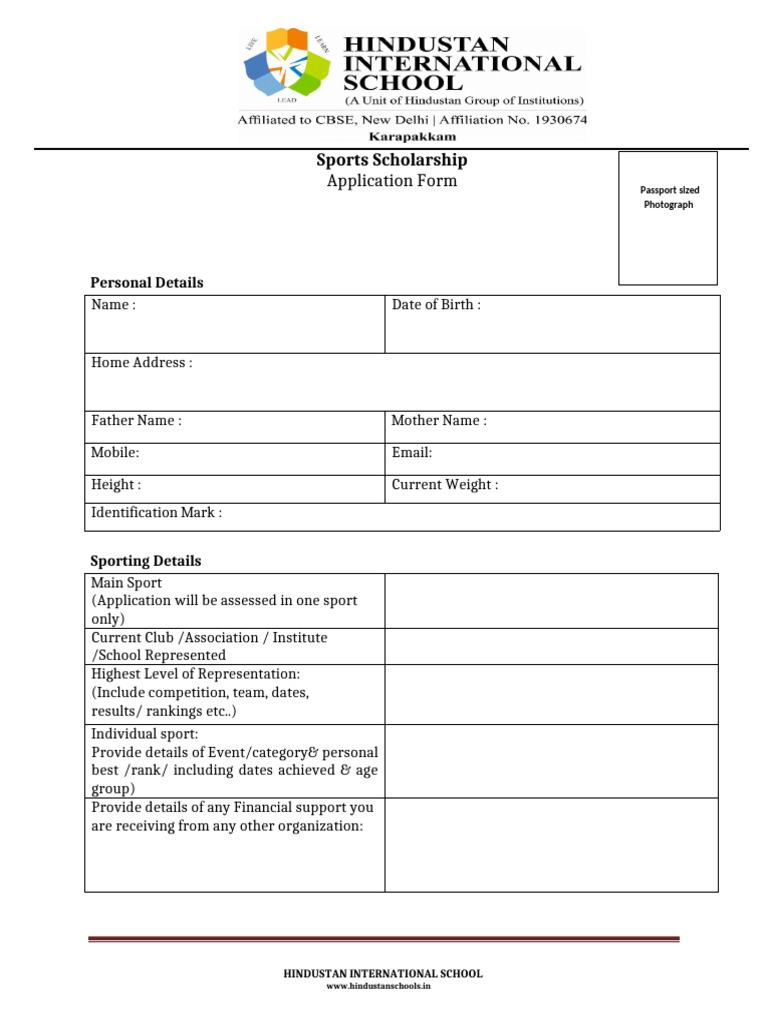 HISK Sports Scholarship Application Form (1) | PDF