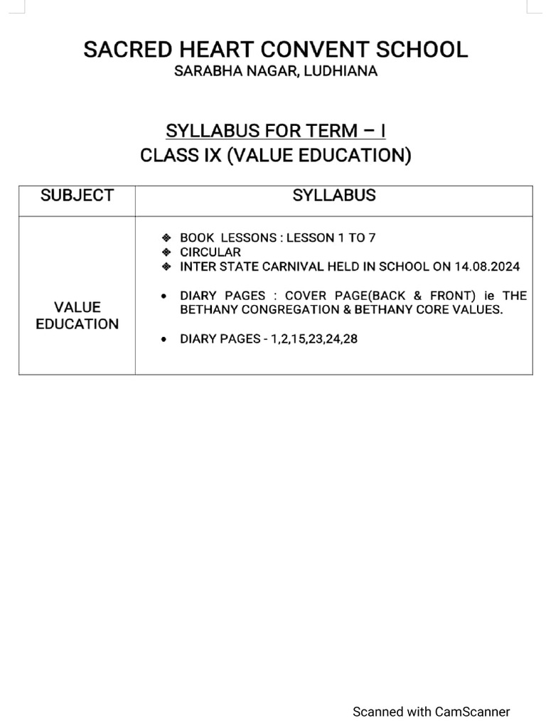 Class IX Value Education Syllabus (1) | PDF