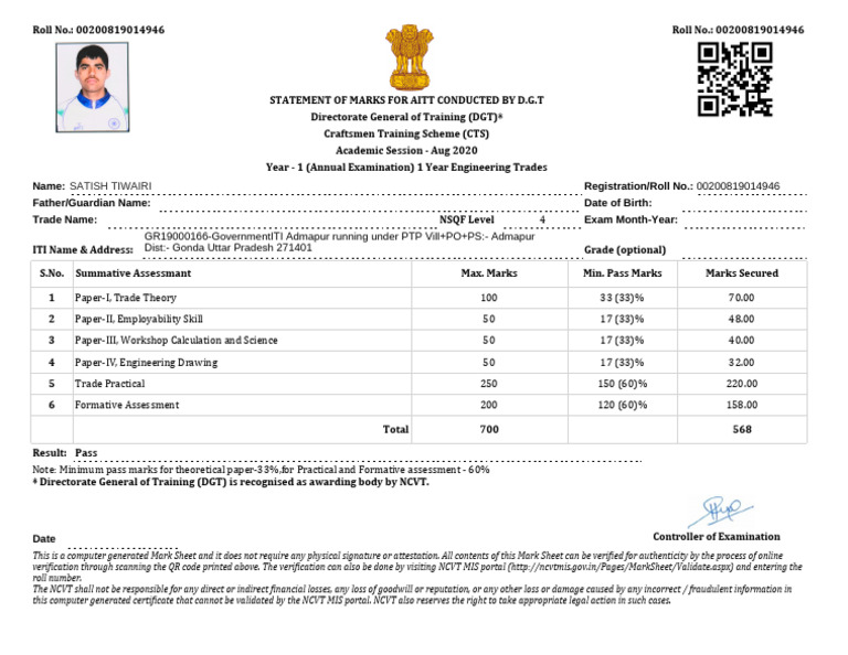 Marksheet R200819014946 1 | PDF