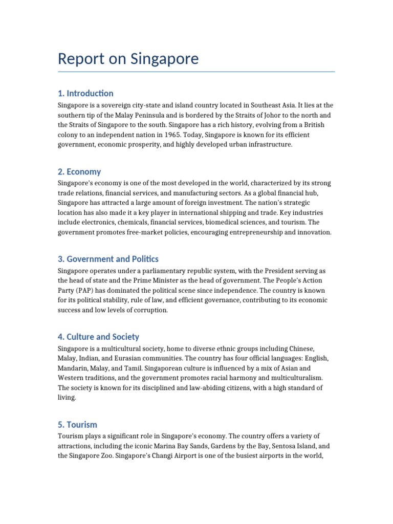 Report_on_Singapore | PDF | Singapore | World Politics