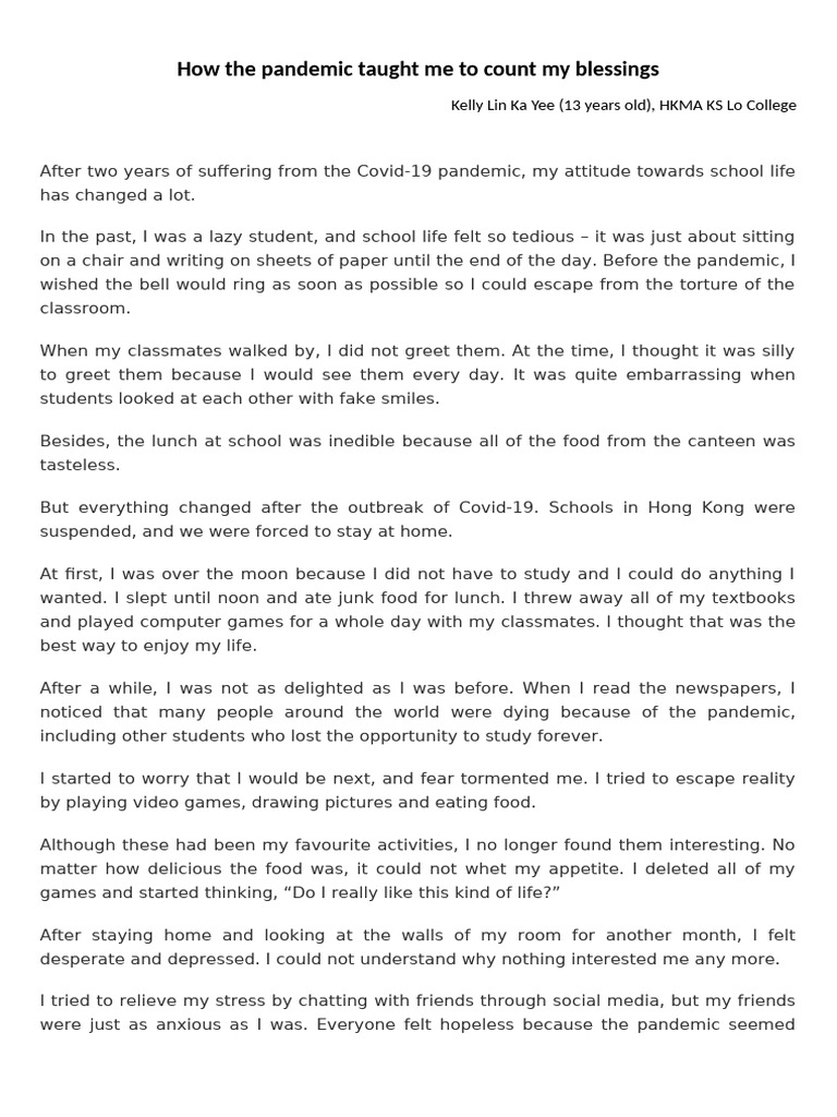 F1 model essay how the pandemic taught me to count my blessings 1 pdf