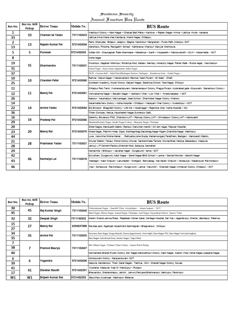 Bus Route For Annual Function | PDF | Hindu Deities