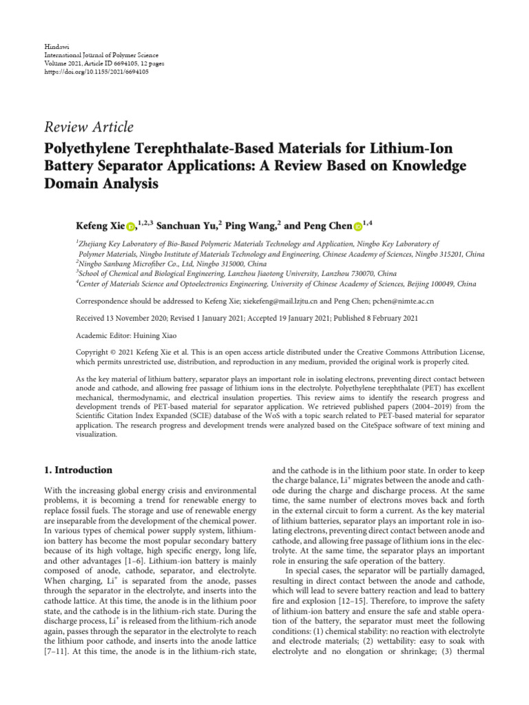 Polyethylene Terephthalate-Based Materials For Lit | PDF | Anode ...