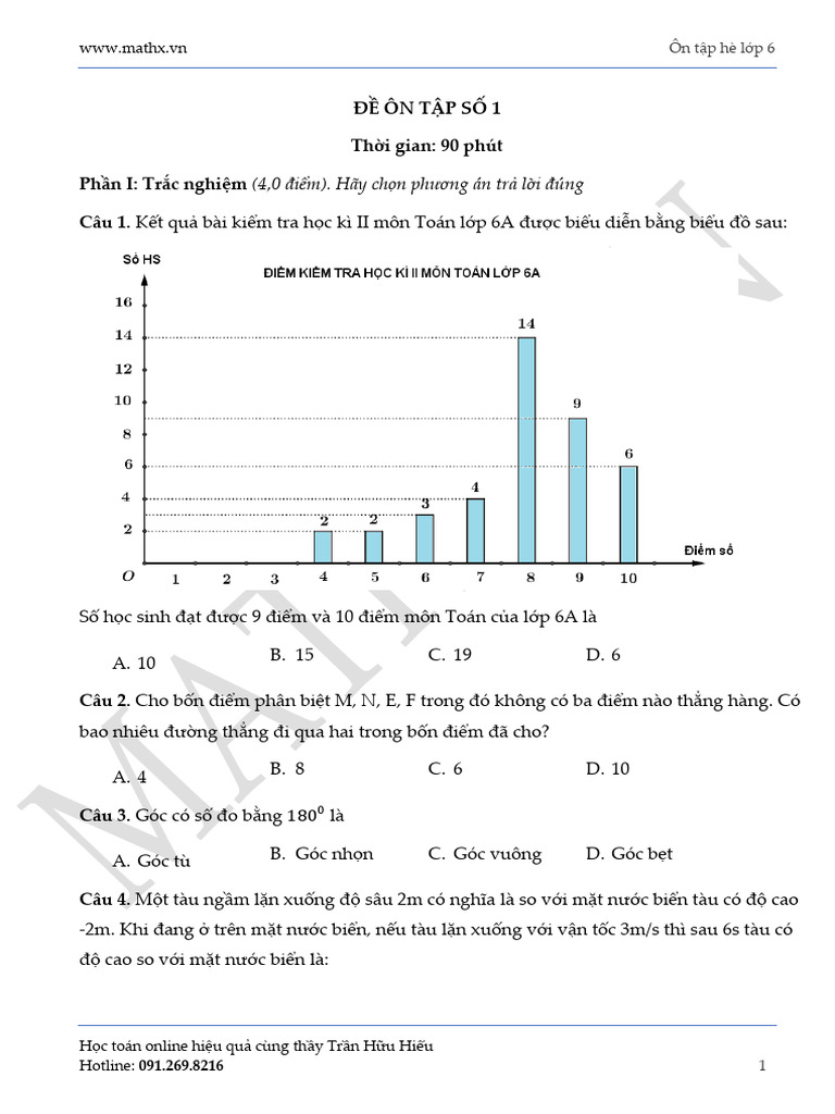 Đề Ôn Tập Hè Lớp 6 - Đáp Án | PDF