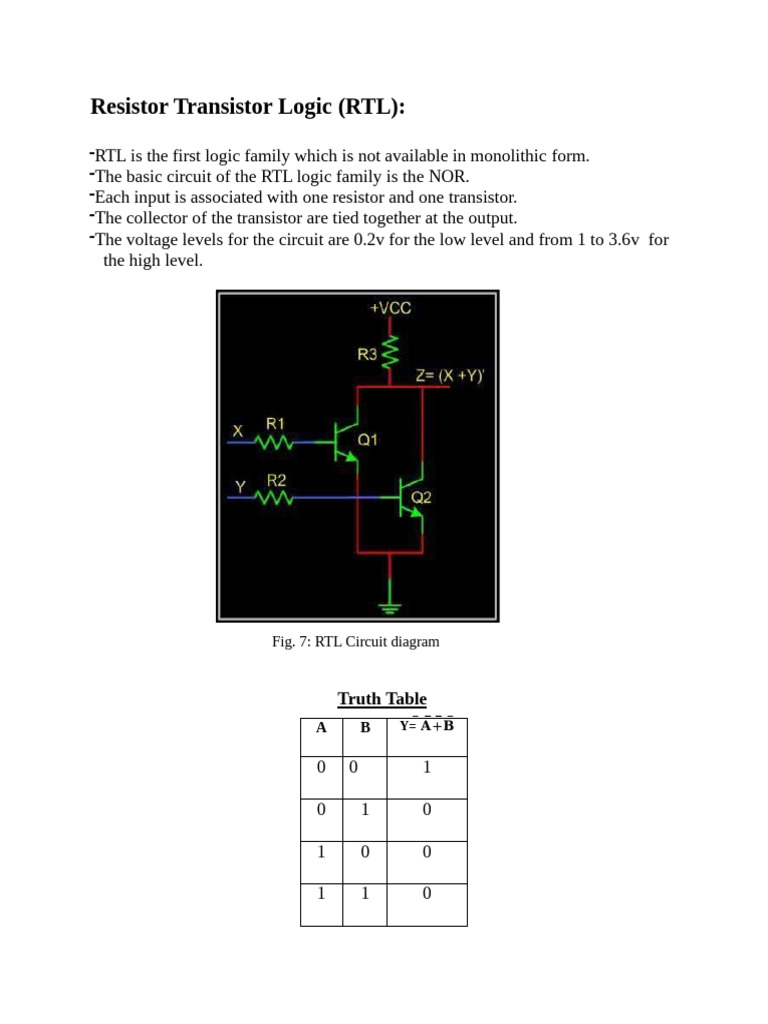 Resistor Transistor Logic (RTL) :: Truth Table | PDF | Logic Gate ...