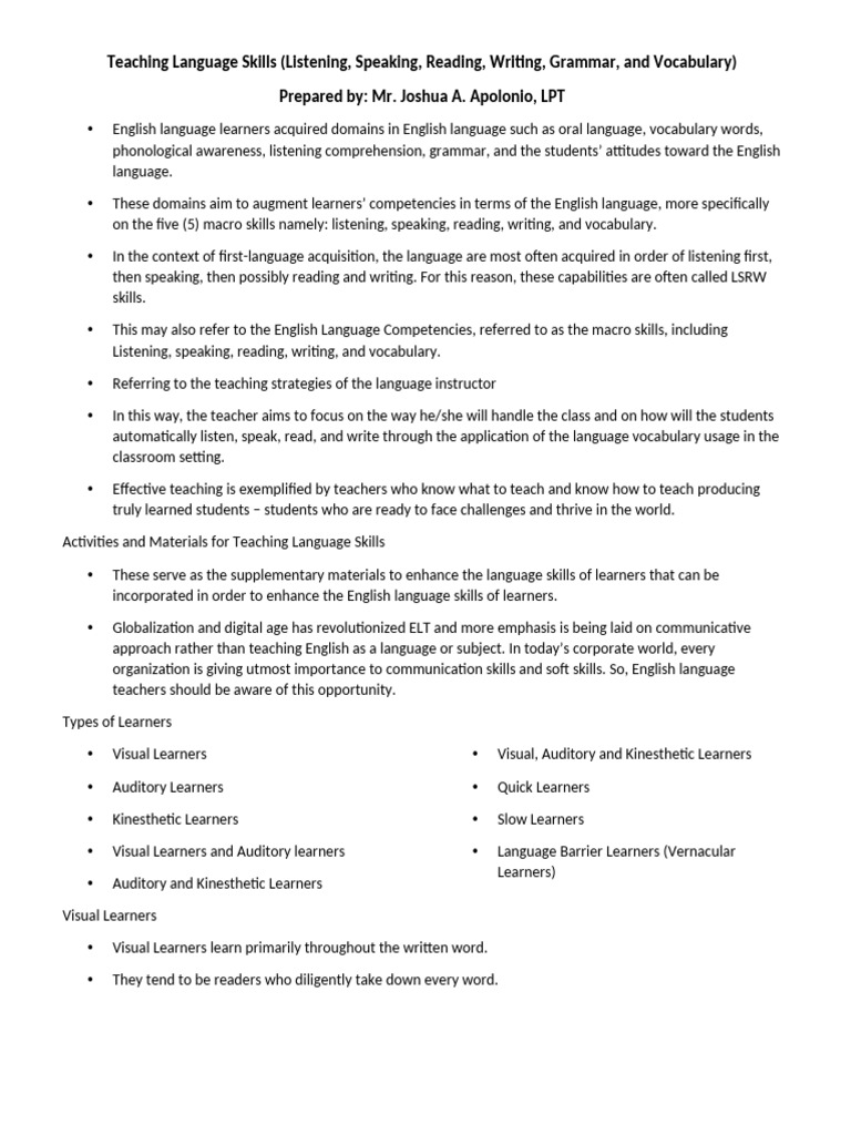 Enhancing English Language Skills | PDF | English As A Second Or ...