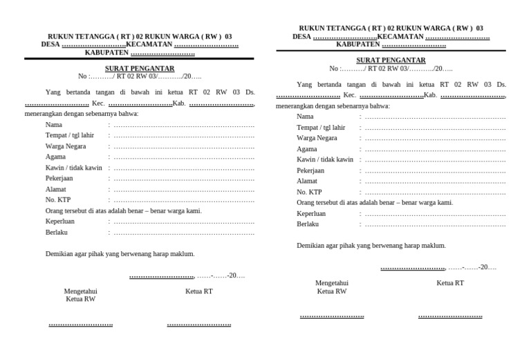 Surat Pengantar Domisili RT/RW | PDF