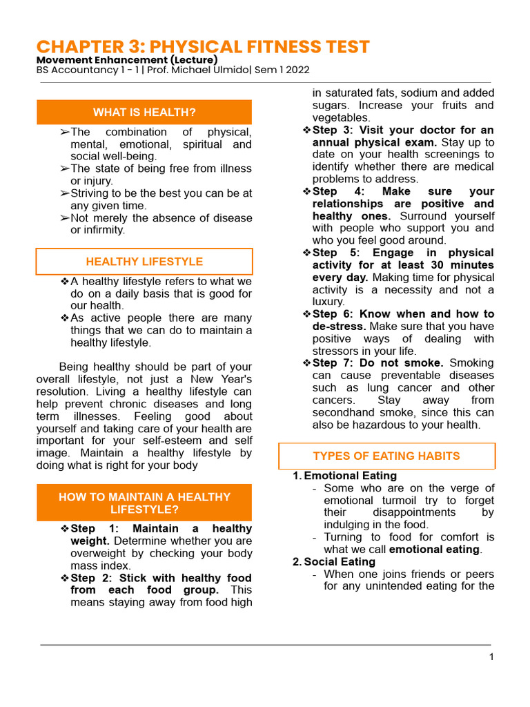 FITT1 (CH3) - Lecture Notes | PDF | Hypertension | Foods