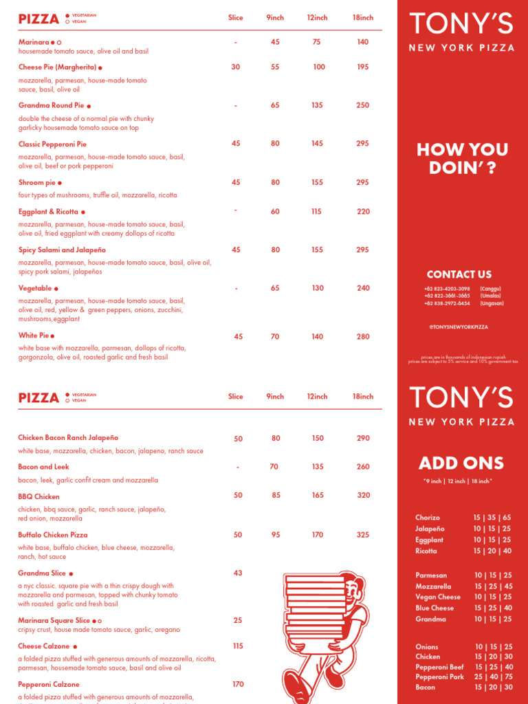 Tonys New York Pizza Menu | PDF | Pizza | Mozzarella