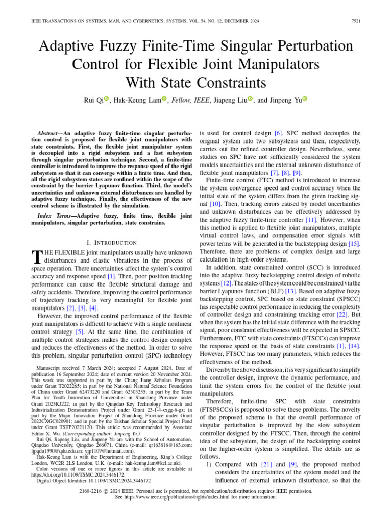 Adaptive Fuzzy Finite-Time Singular Perturbation Control For Flexible ...