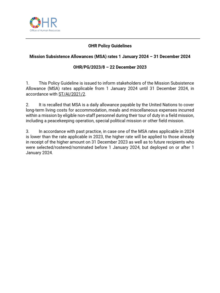 2024 Mission Subsistence Allowance Rates | PDF | Israel | World Politics