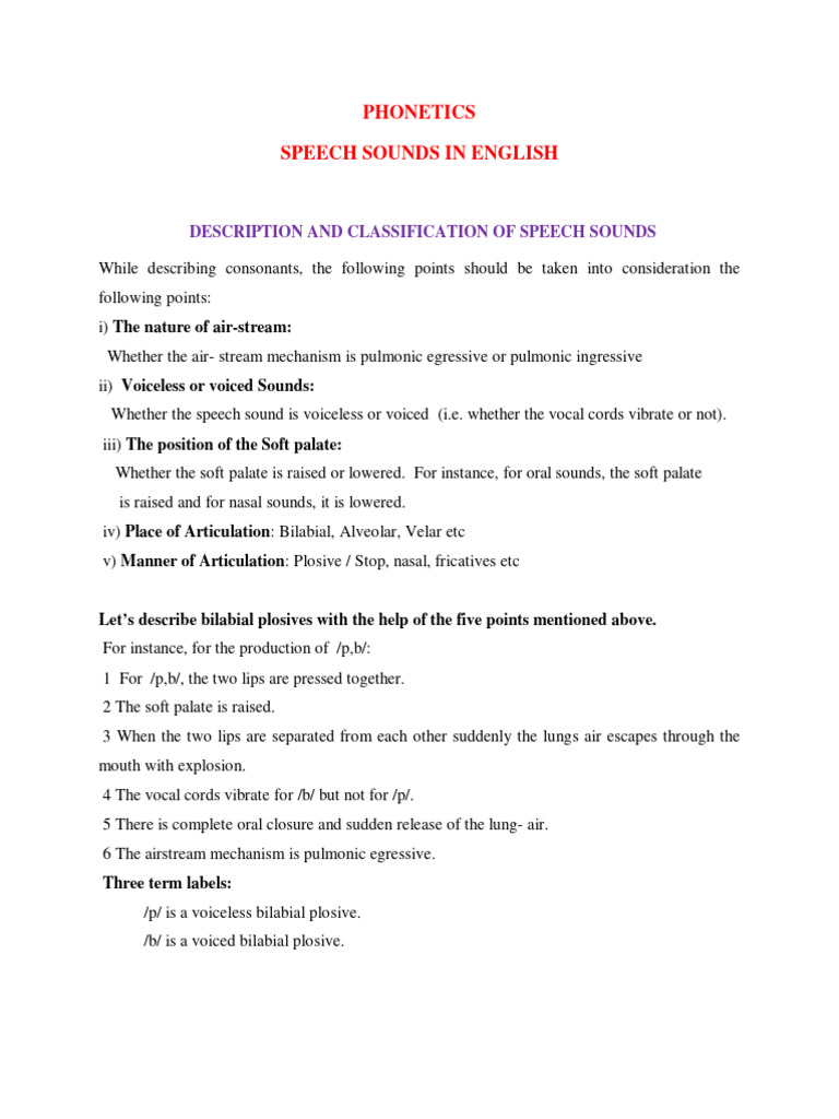 English Phonetics: Speech Sound Classification | PDF | Syllable | Consonant