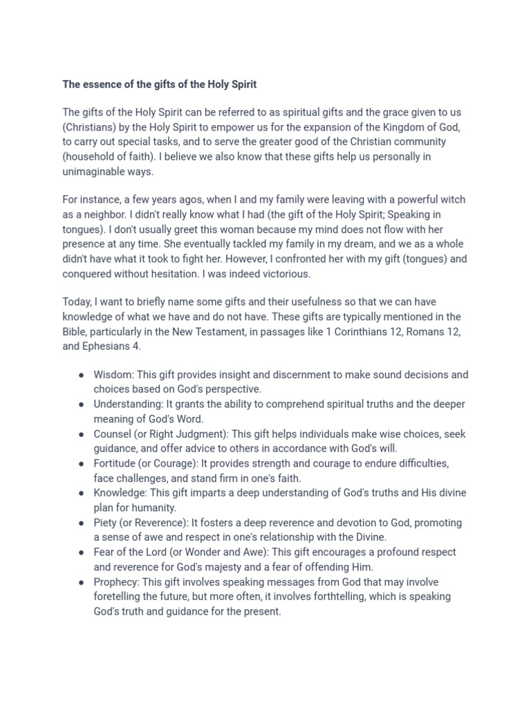 The Essence of The Gifts of The Holy Spirit | PDF | Spiritual Gift | God