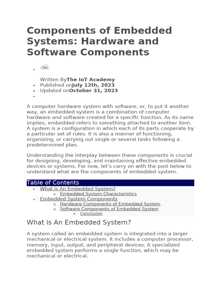 Key Components Of Embedded Systems
