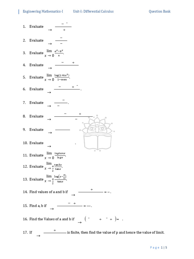 Differential Calculus Question Bank | PDF | Mathematical Objects | Real ...