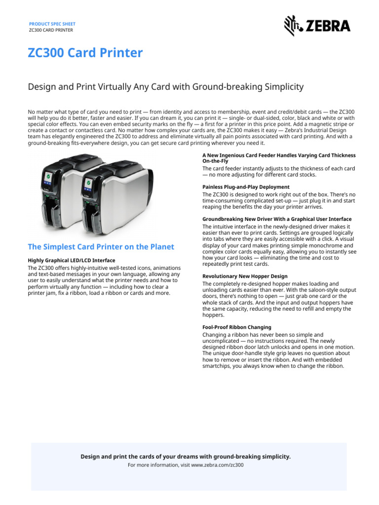 ZC300 Card Printer Specifications | PDF | Printer (Computing ...