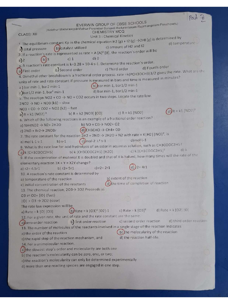 XII Chemistry MCQ Part II Answer Key | PDF
