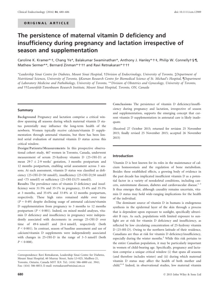 The Persistence of Maternal Vitamin D Deficiency and | PDF | Vitamin D ...