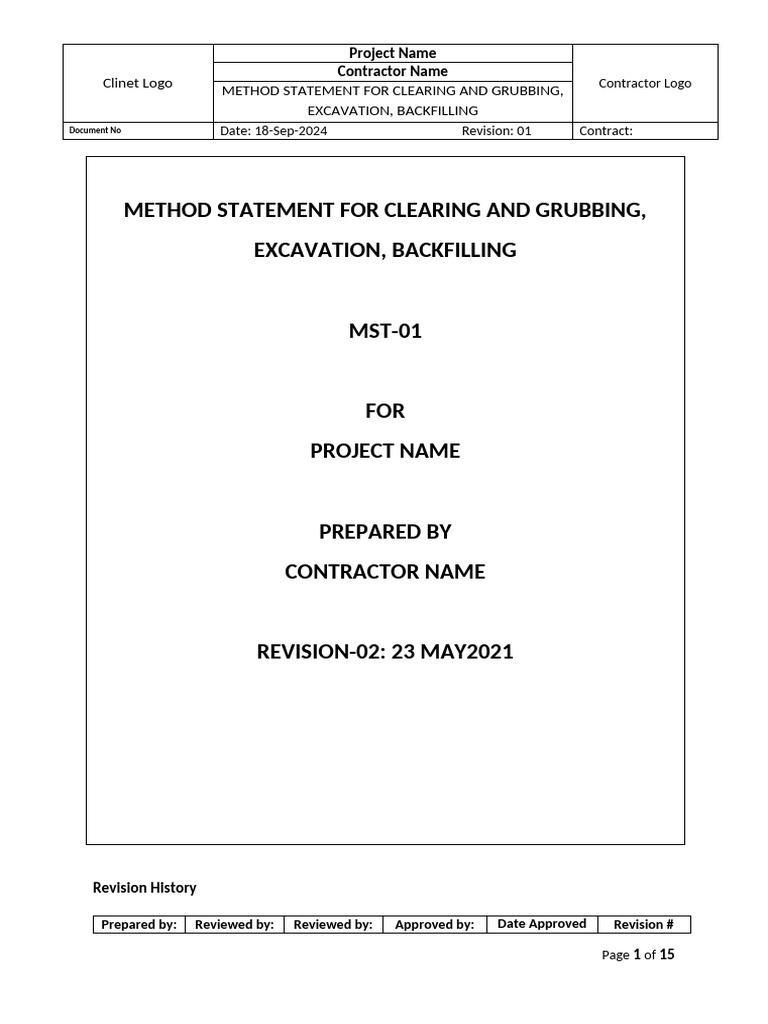 Method Statement for Excavation & Grubbing | PDF