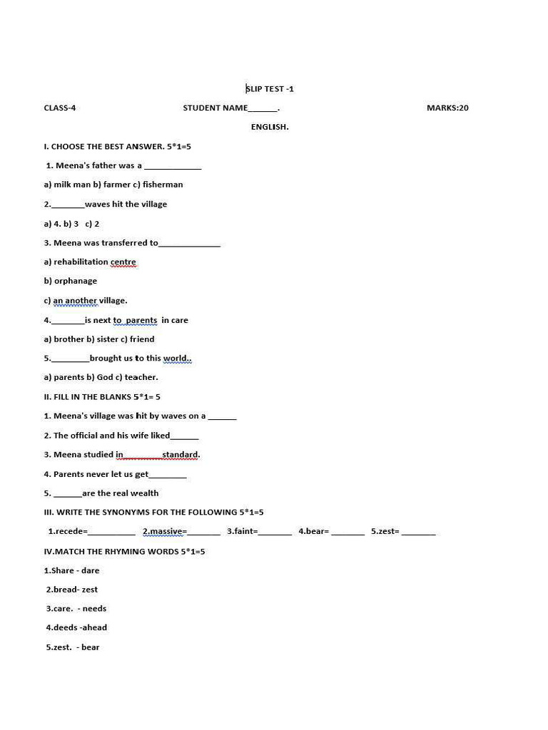 4th STD - English | PDF