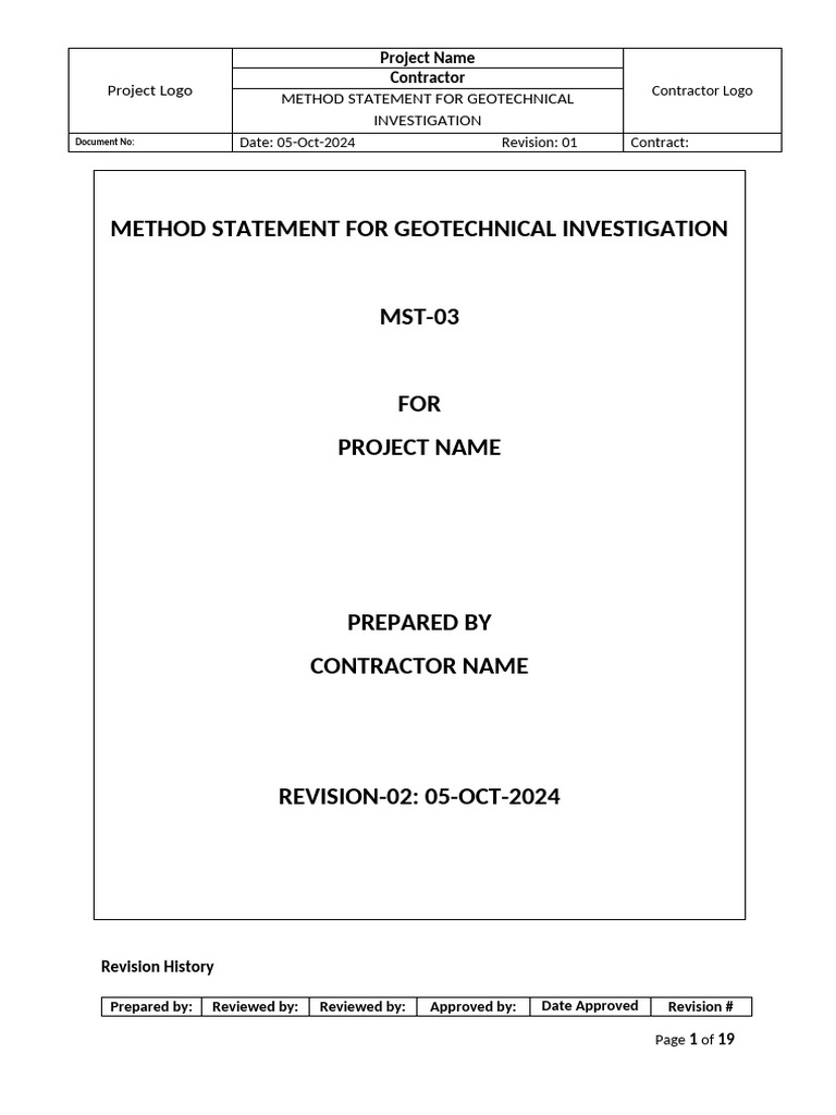 Method Statement For Geo Investigation | PDF