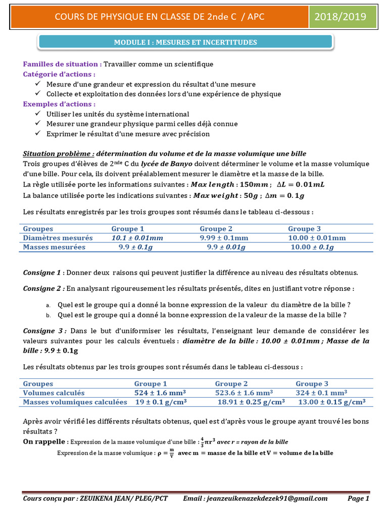 Cours de Physique pour 2nde C | PDF | Kilogramme | Masse