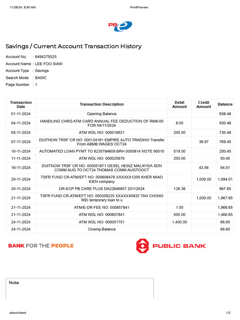 Savings Account Transaction Summary | PDF | Automated Teller Machine ...